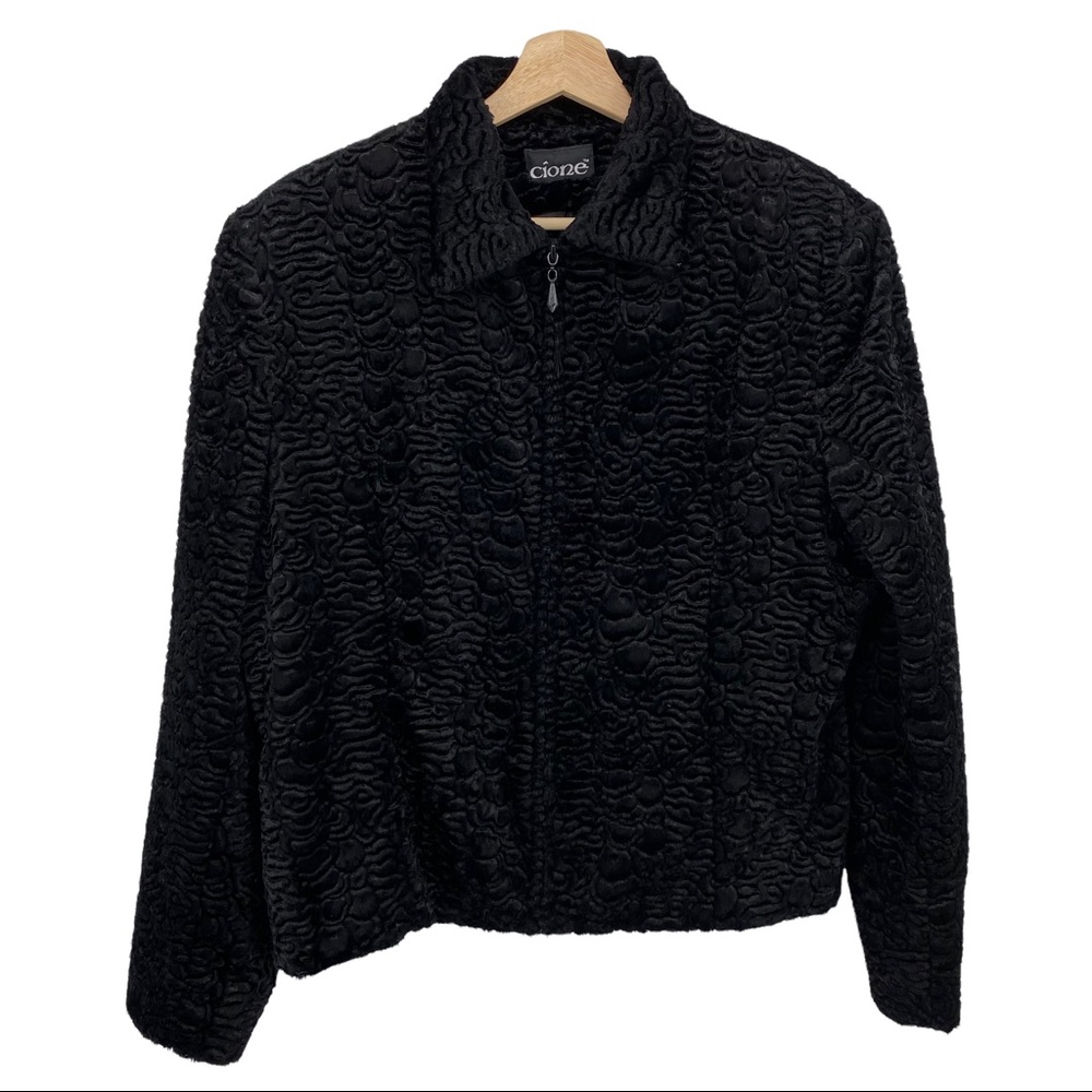 Cione Womens Vintage Textured Velvet Jacket Size 16 Black